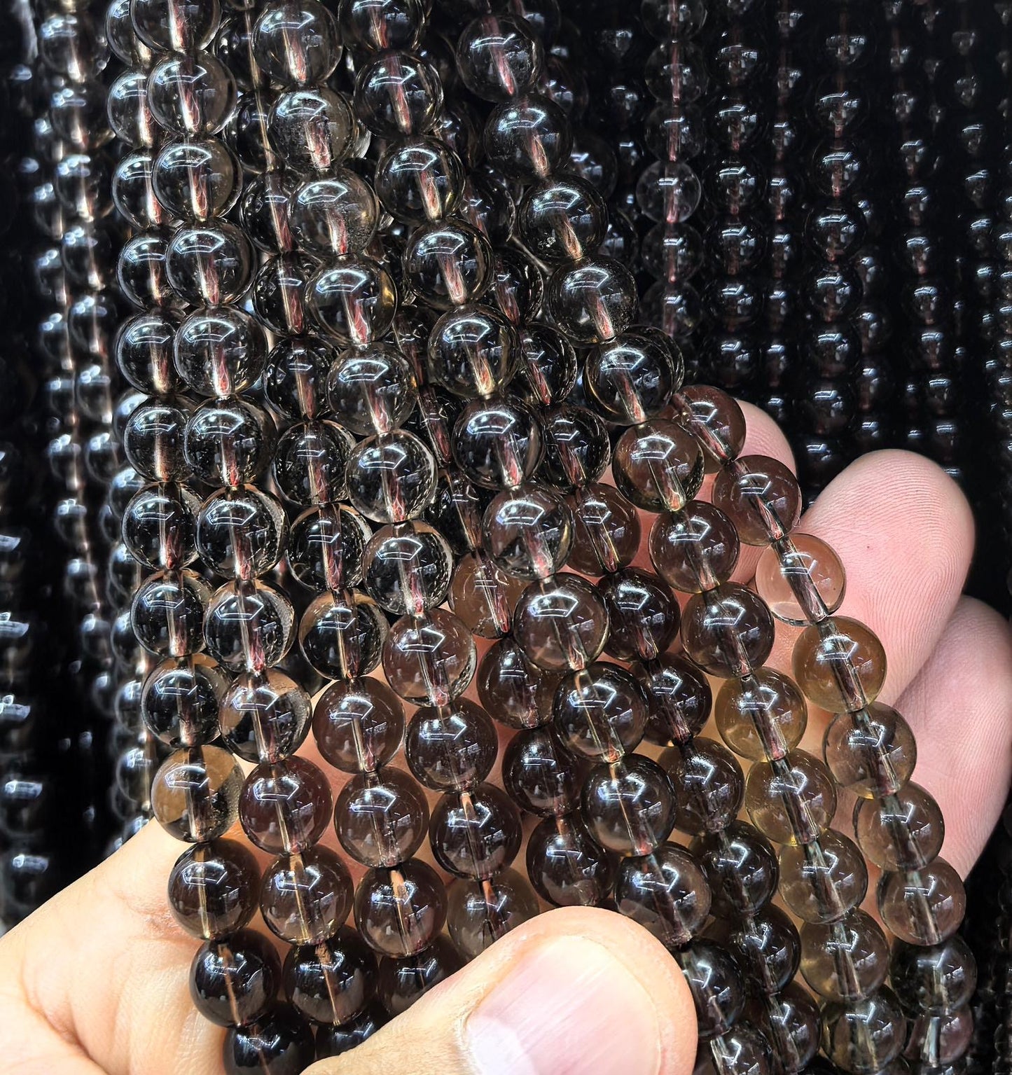FIL DE PERLE QUARTZ FUMÉ - 8mm