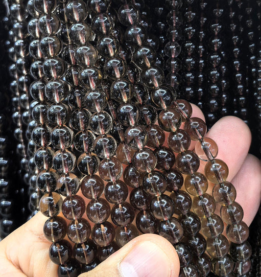 FIL DE PERLE QUARTZ FUMÉ - 8mm