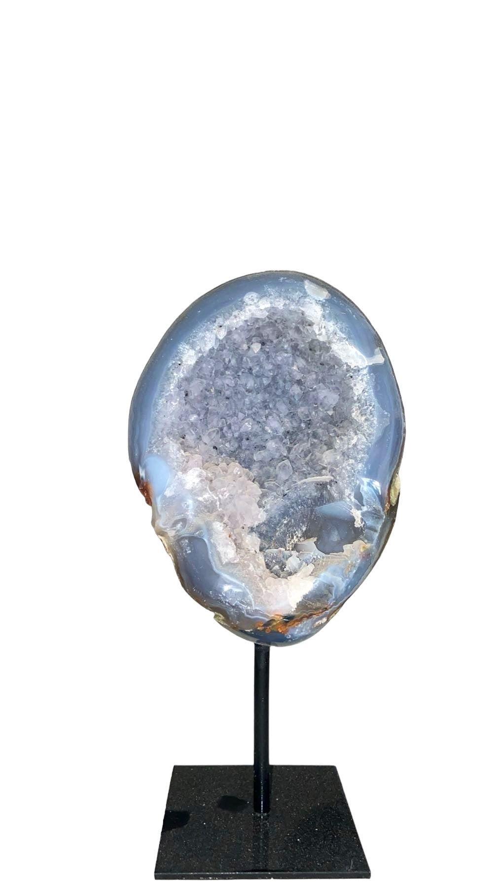 GÉODE DE CALCÉDOINE BLEUE SUR FER FORGÉ  1 Kg