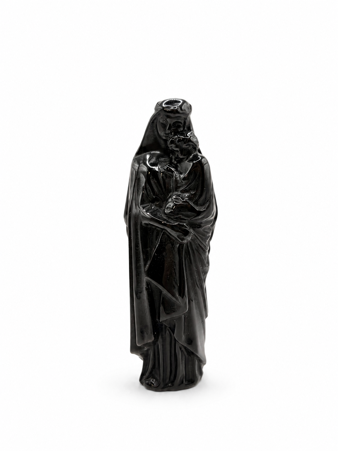 StatutVierge Marie portant l'Enfant Jésus - Obsidienne noir