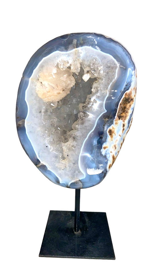 GÉODE DE CALCÉDOINE BLEUE SUR FER FORGÉ  1,69 Kg